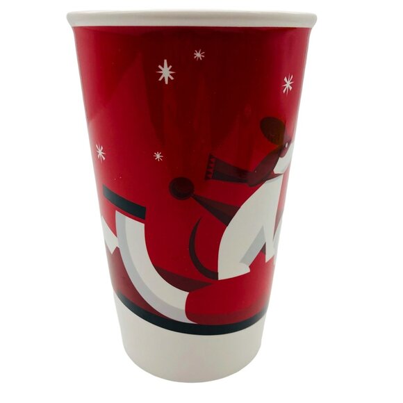Starbucks 2011 Holiday Tall Mug Cup Bone China Red Sledding Dog - Picture 2 of 10